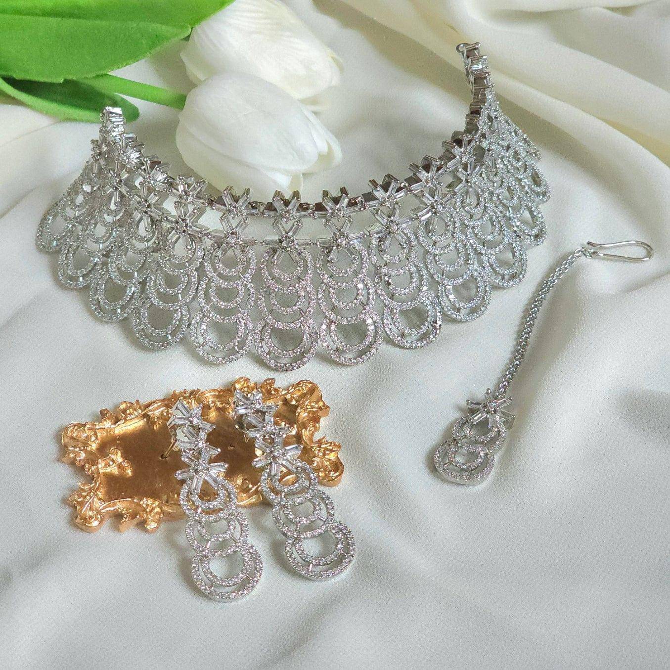Elizah Silver Choker Necklace Set – Nacklace | Fancy Fab Jewels UK
