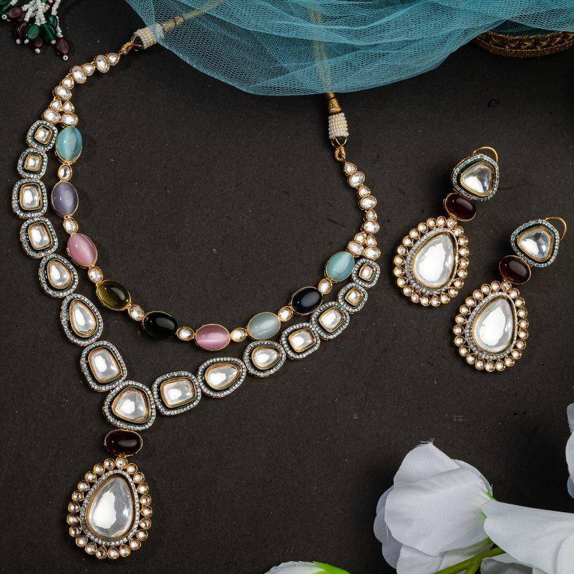 Aliyah Kundan Rani Haar Necklace Set – Necklace | Fancy Fab Jewels UK