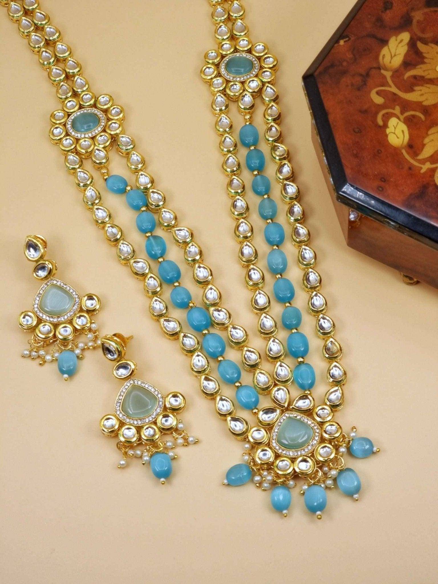 Amina Kundan Mala Set Blue – Necklace | Fancy Fab Jewels UK