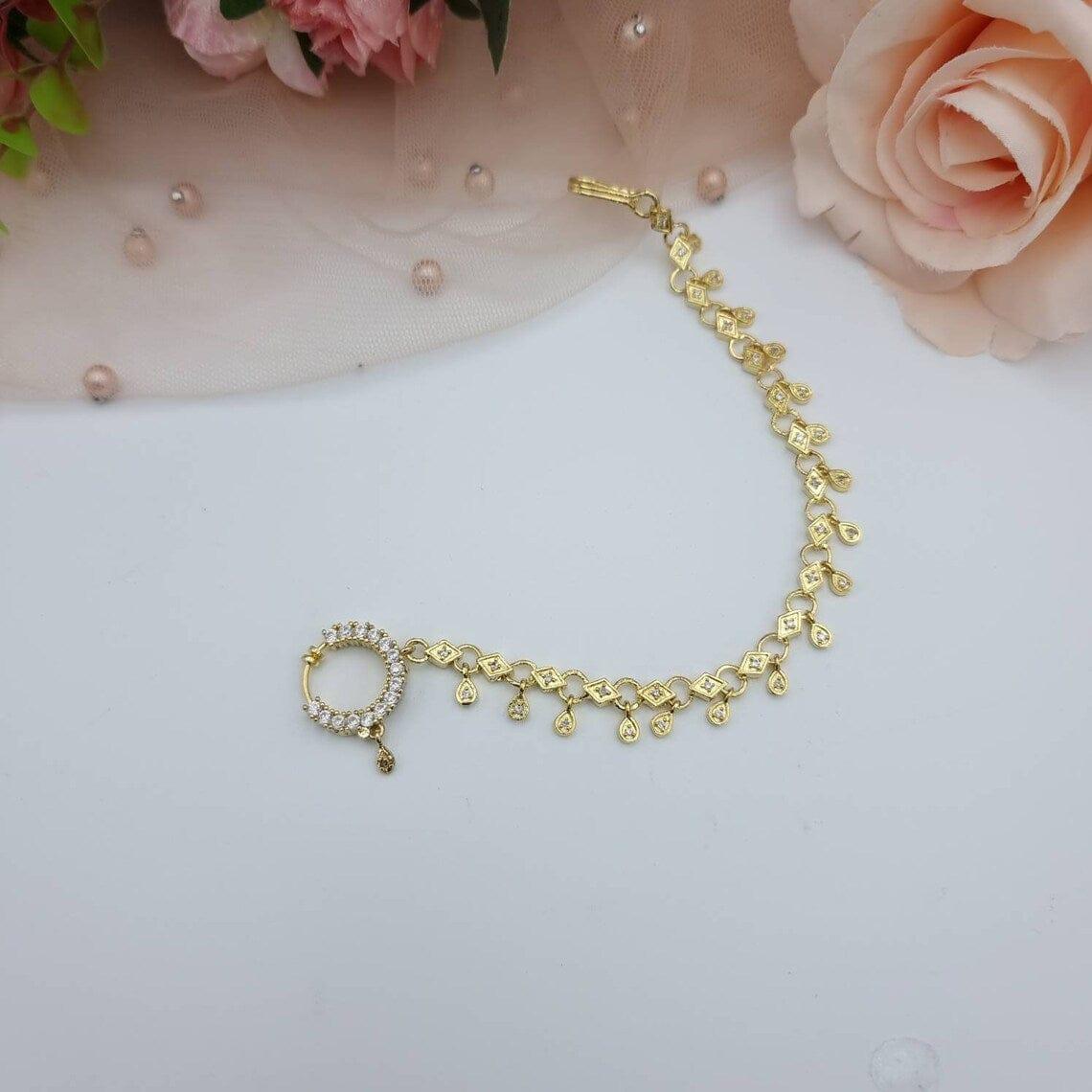 1.5-cm wide American diamond nose ring with chain - gold – Nose Ring | Fancy Fab Jewels UK