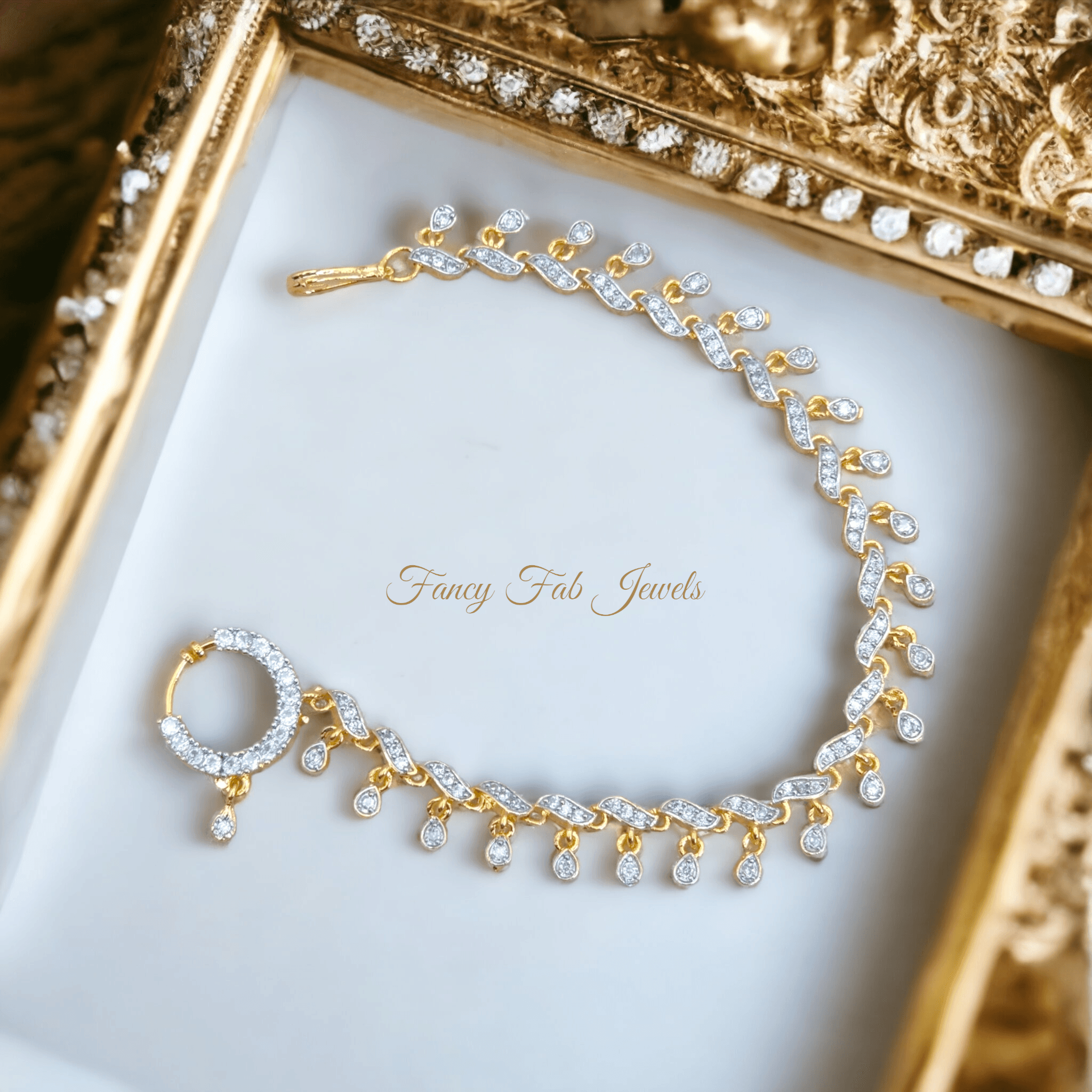 1.5cm wide American diamond nose ring with chain - gold silver – Nose Ring | Fancy Fab Jewels UK