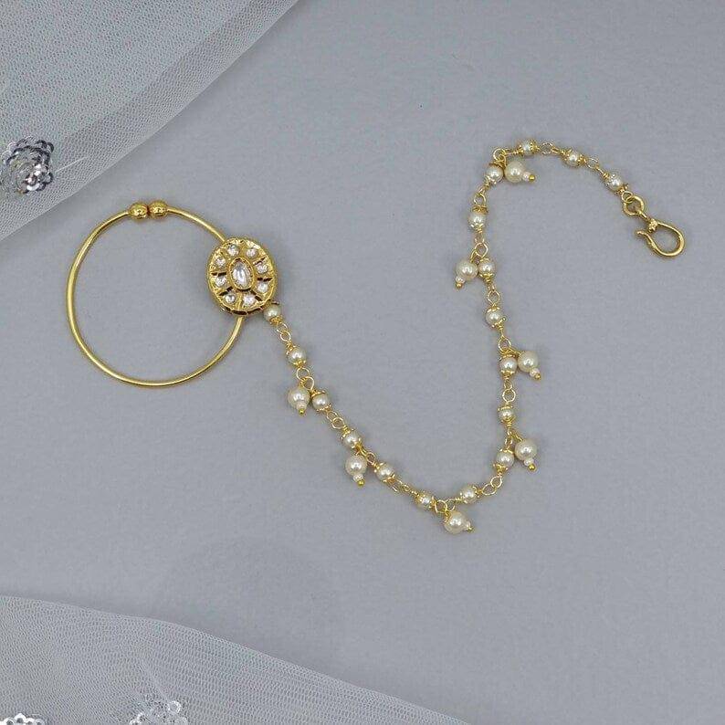 Gold plated Kundan Bridal Nose Ring with chain – Nose Ring | Fancy Fab Jewels UK