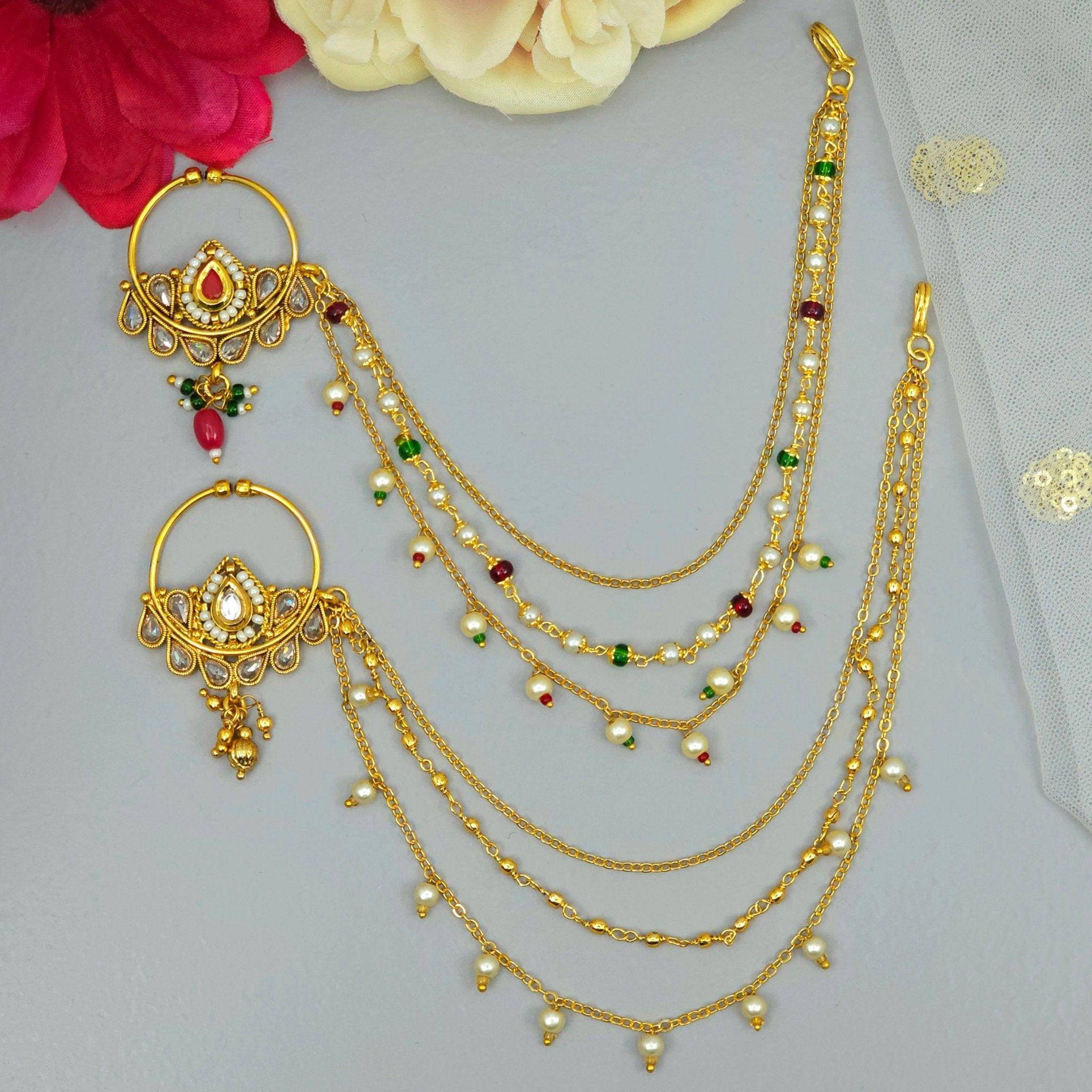 2.7 wide Bridal nose ring with triple chain – Nose Ring | Fancy Fab Jewels UK