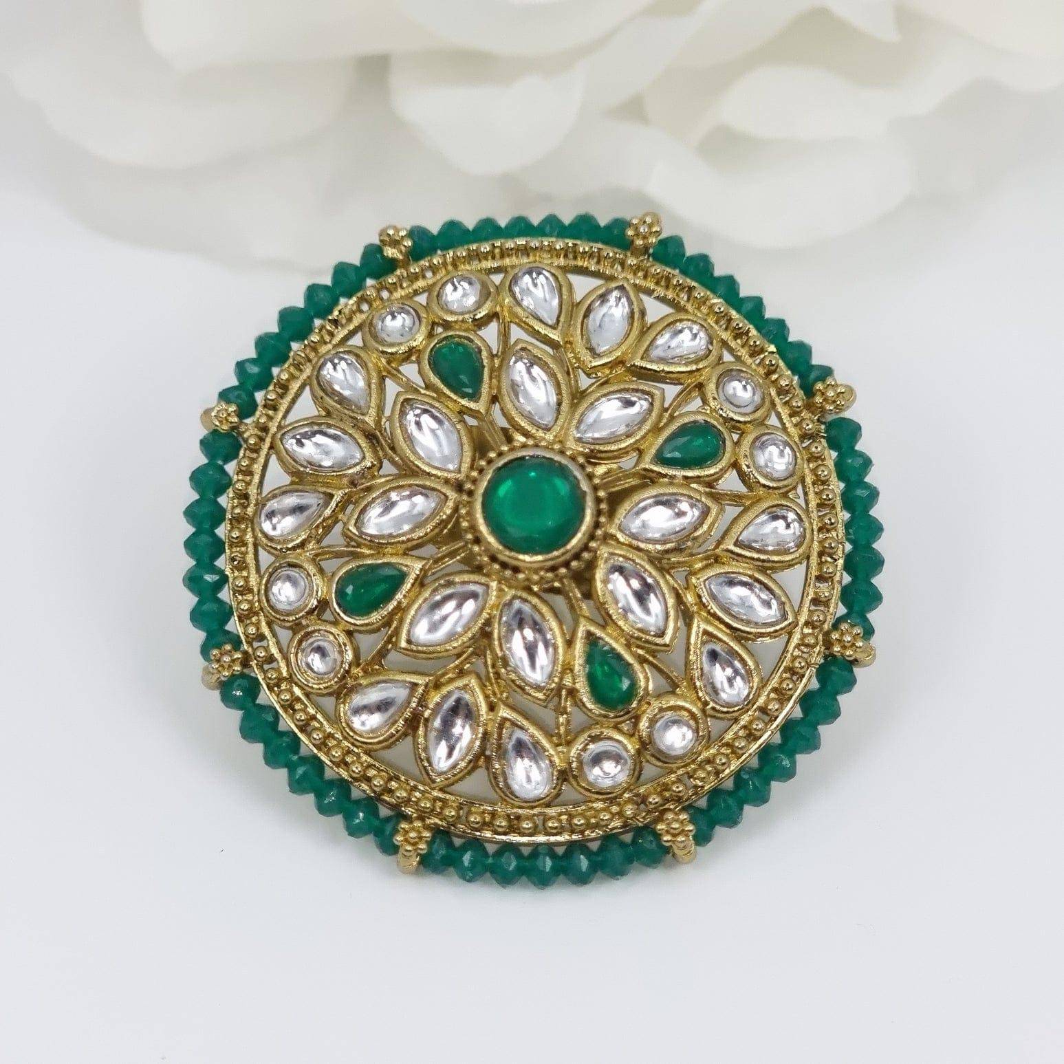 Kundan Mandala Statement Ring - Green – Ring | Fancy Fab Jewels UK