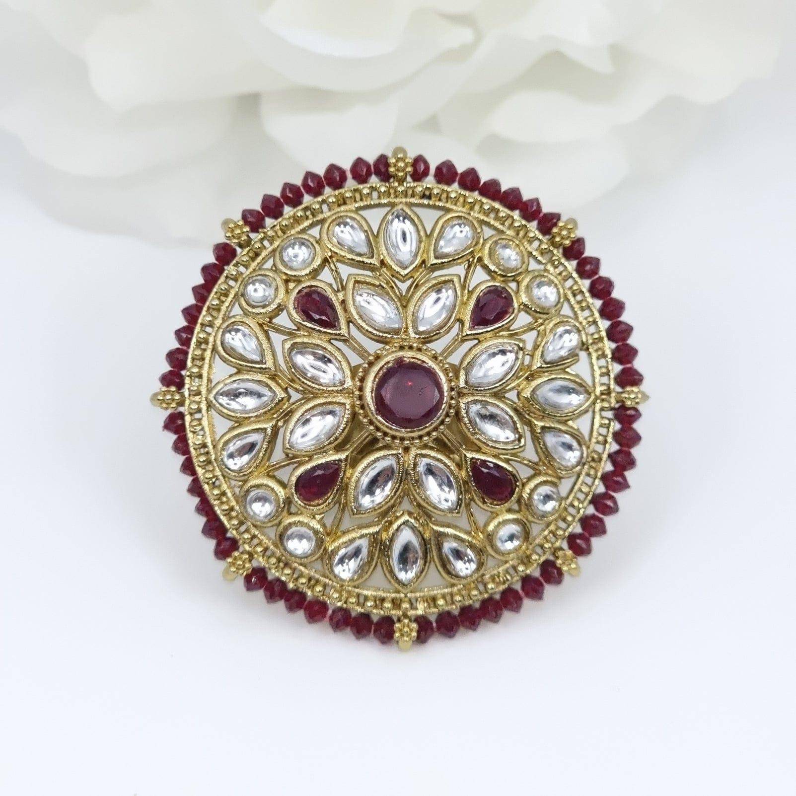 Kundan Mandala Statement Ring - Maroon – Ring | Fancy Fab Jewels UK
