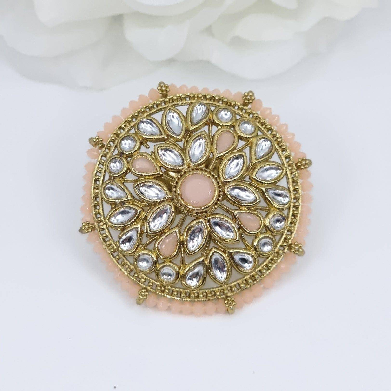 Kundan Mandala Statement Ring - Peach – Ring | Fancy Fab Jewels UK