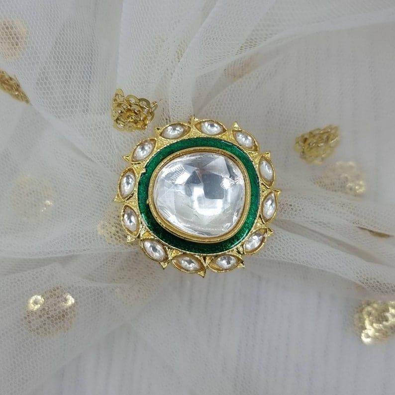 Meera Kundan Statement Ring - Green – Rings | Fancy Fab Jewels UK