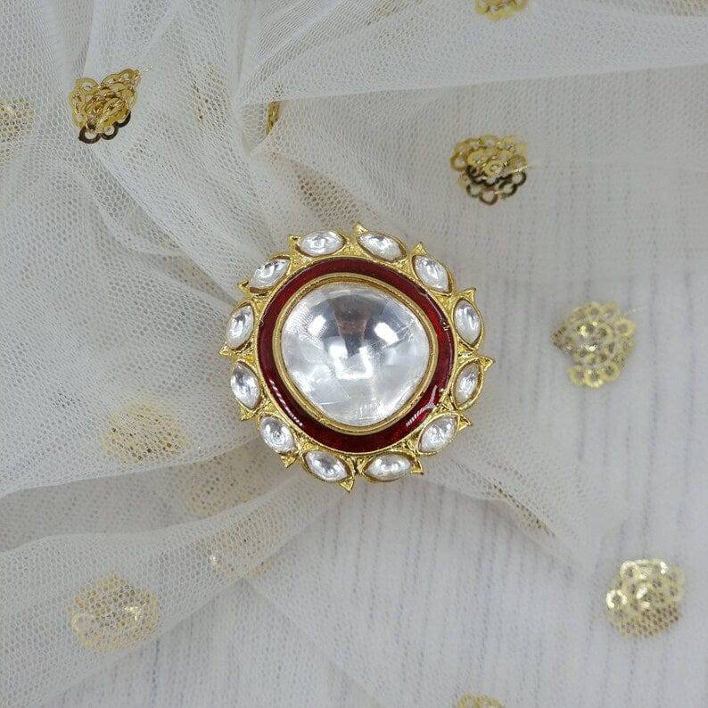 Meera Kundan Statement Ring - Maroon – Rings | Fancy Fab Jewels UK