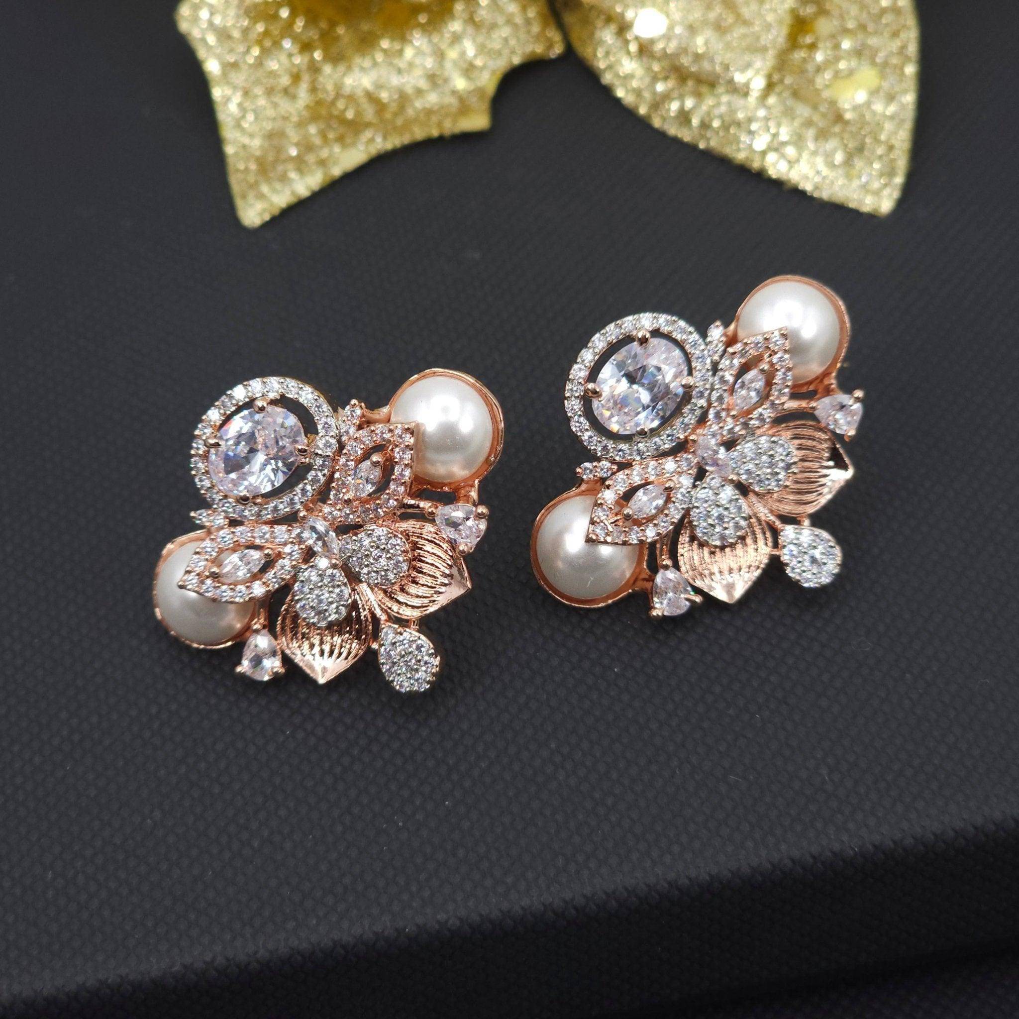 Mogra - American Diamond Stud Earrings – Stud Earrings | Fancy Fab Jewels UK