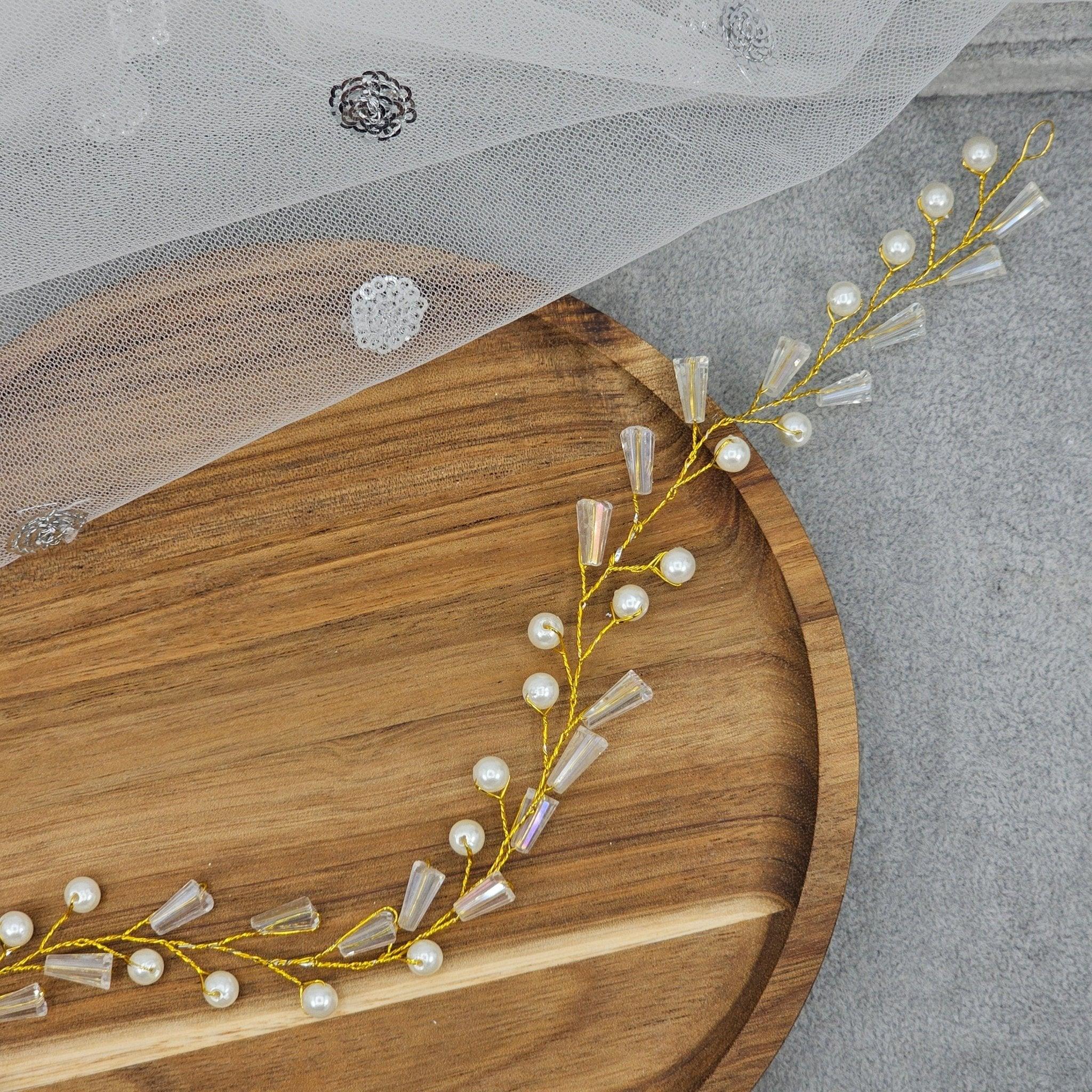 Gold Crystal Beads long Bridal Hairvine Hair Brooch Headpiece – Hair Choti | Fancy Fab Jewels UK