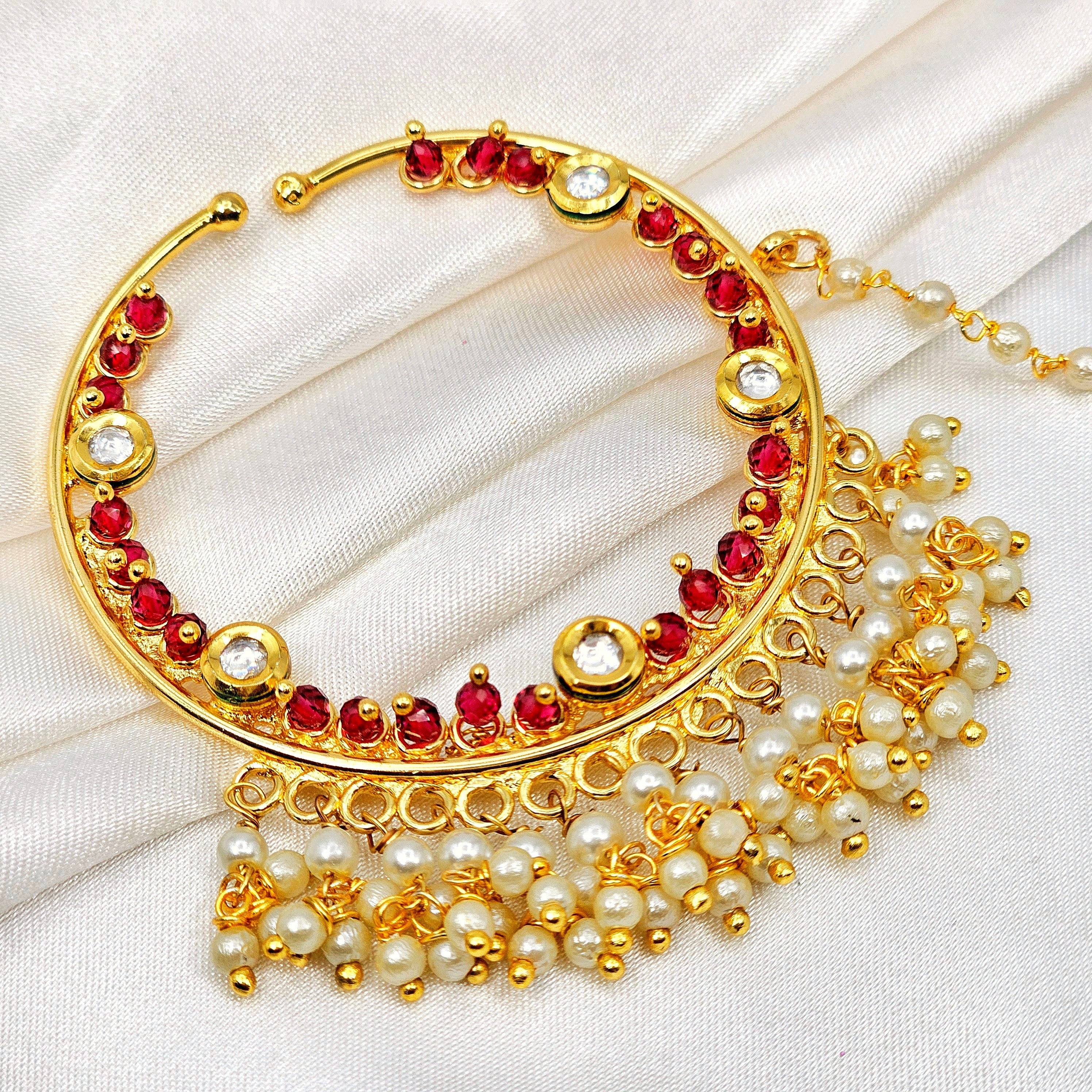 5cm Kundan Bridal Nose Ring with chain – Nose Ring | Fancy Fab Jewels UK