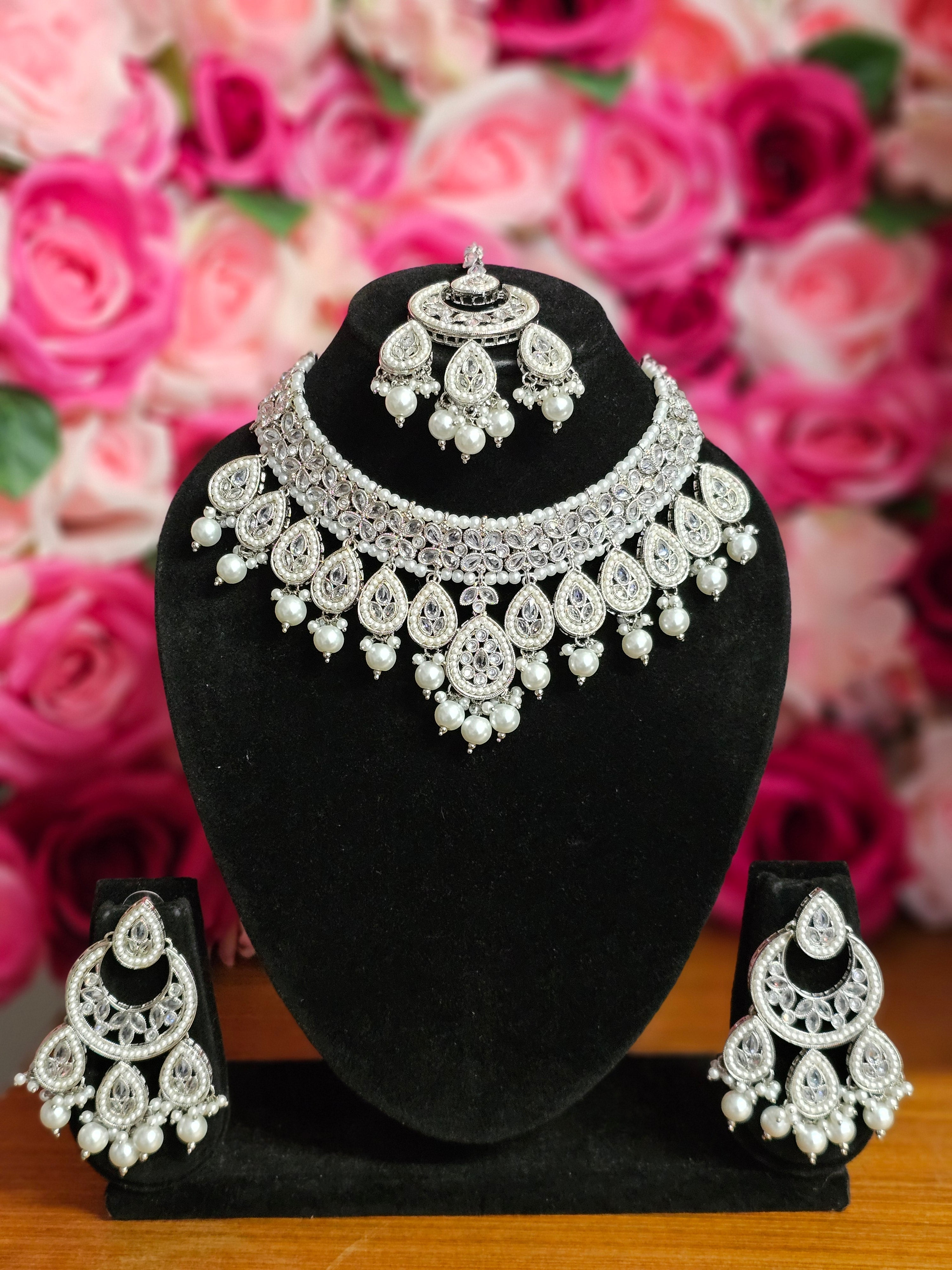 Heeriye Silver Polki Jewellery Set – Necklace | Fancy Fab Jewels UK