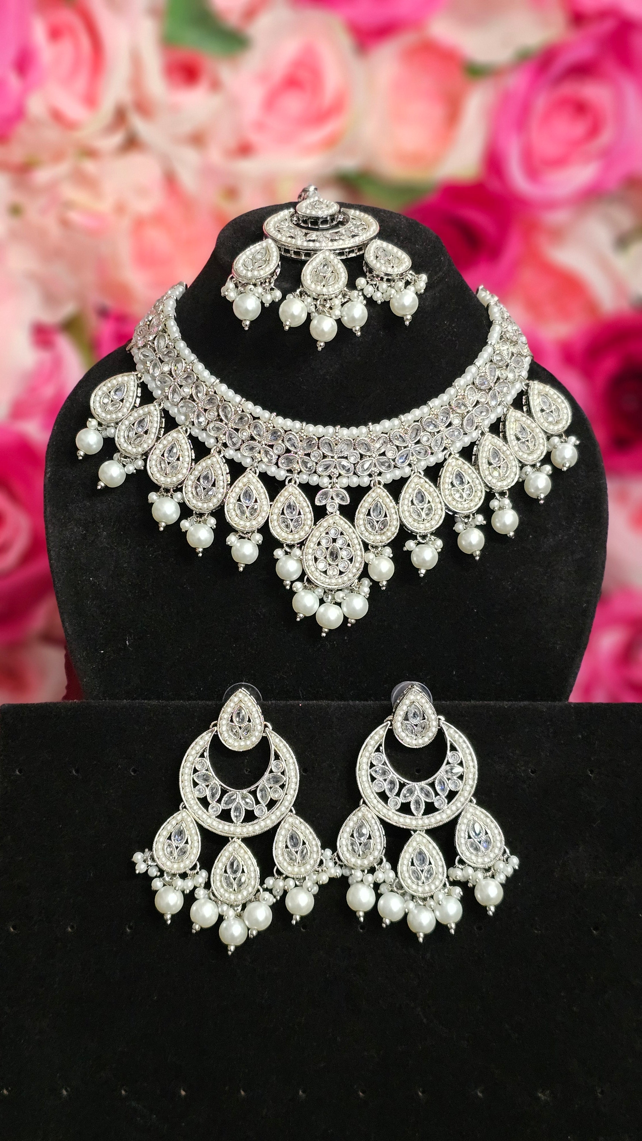 Heeriye Silver Polki Jewellery Set – Necklace | Fancy Fab Jewels UK