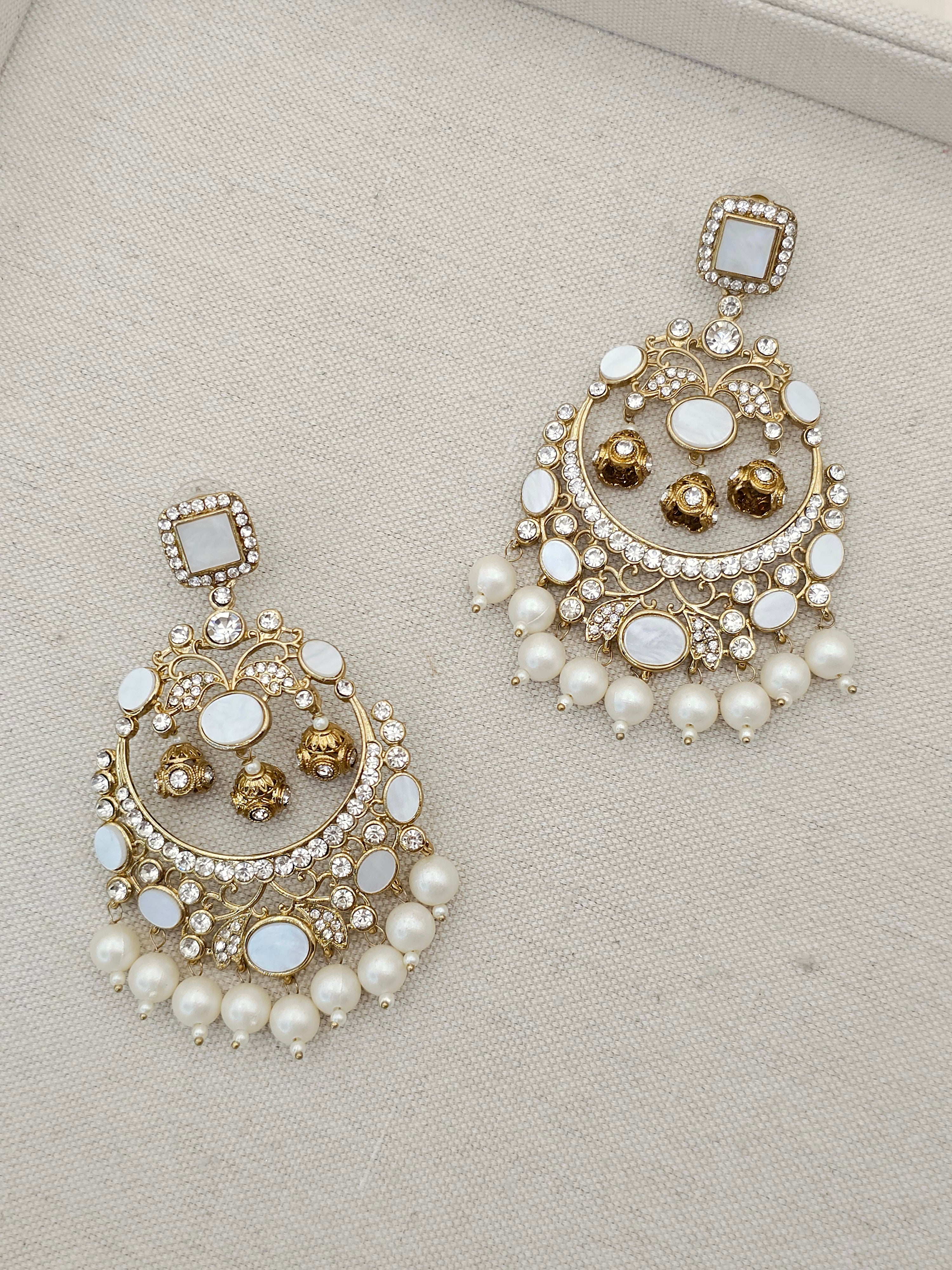 Zarnab Golden Pearl Chandbali Earrings