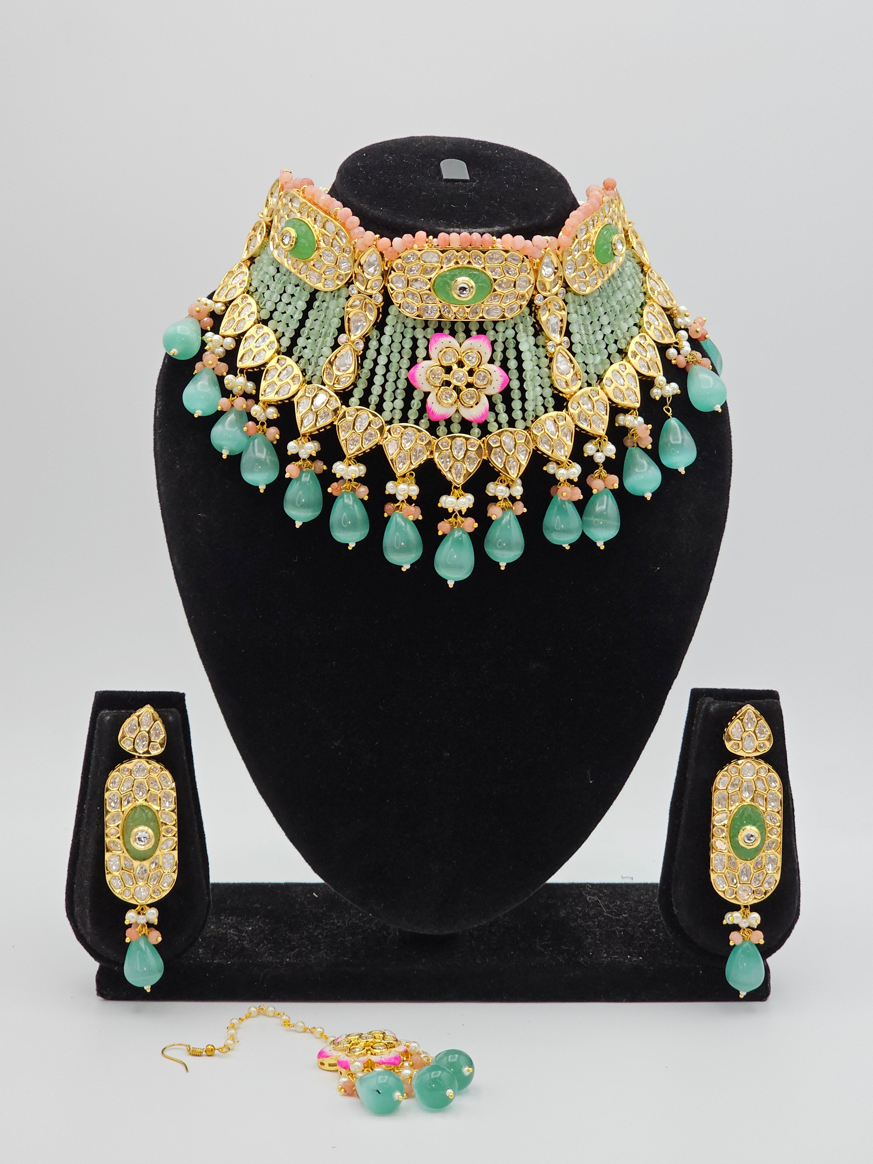Naaz Paachi Kundan Choker Necklace Set - Green