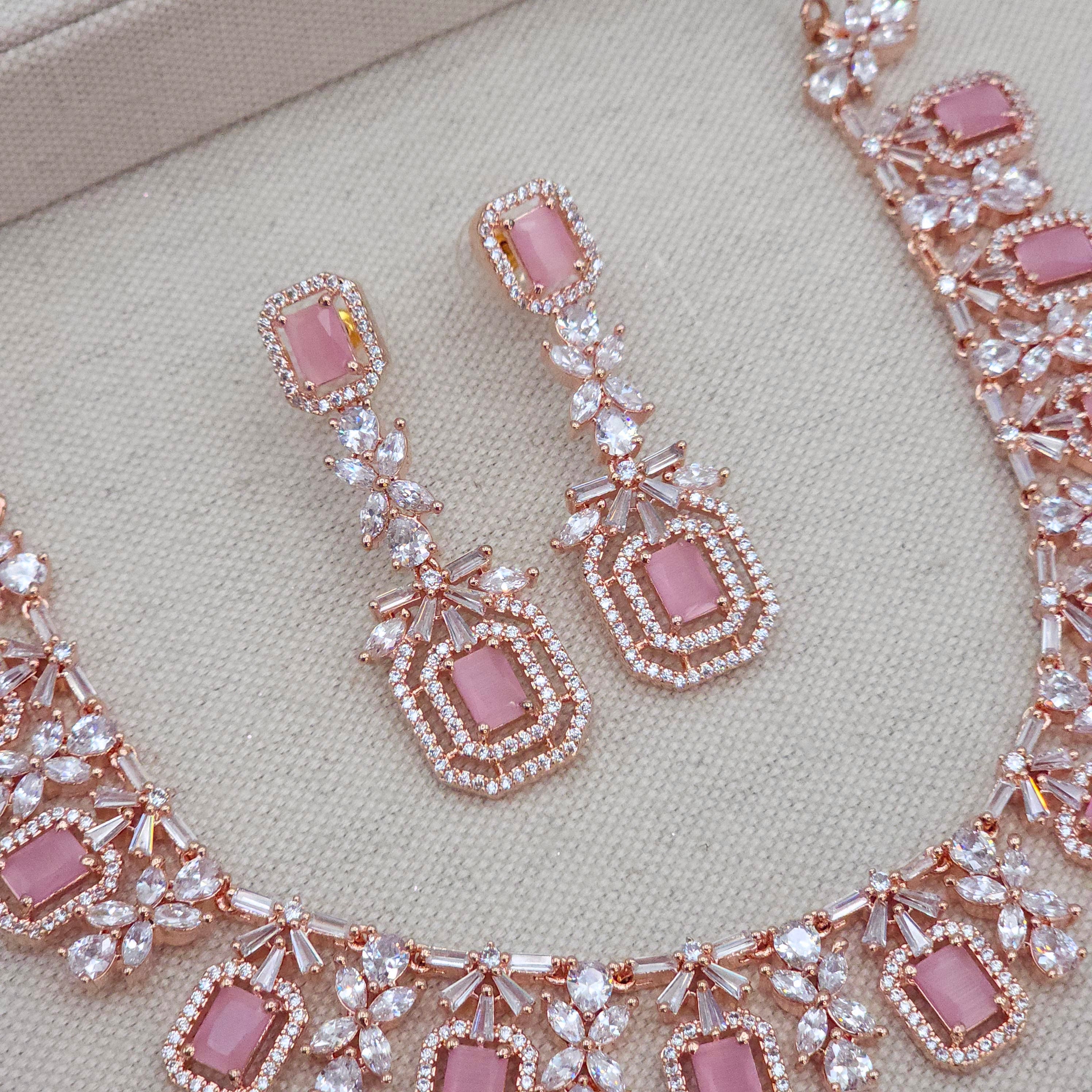 Rose Gold Pink AD Necklace set