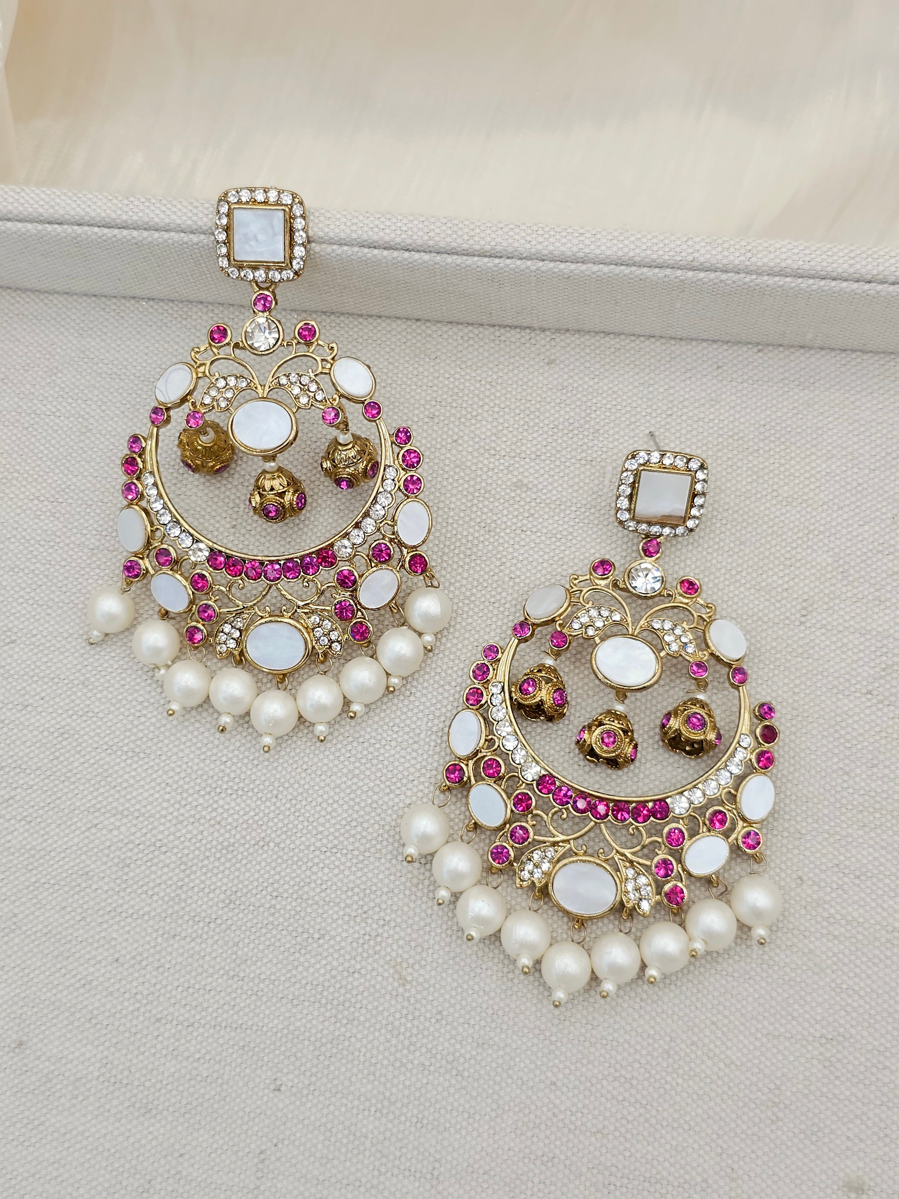 Zarnab Golden Pearl Chandbali Earrings