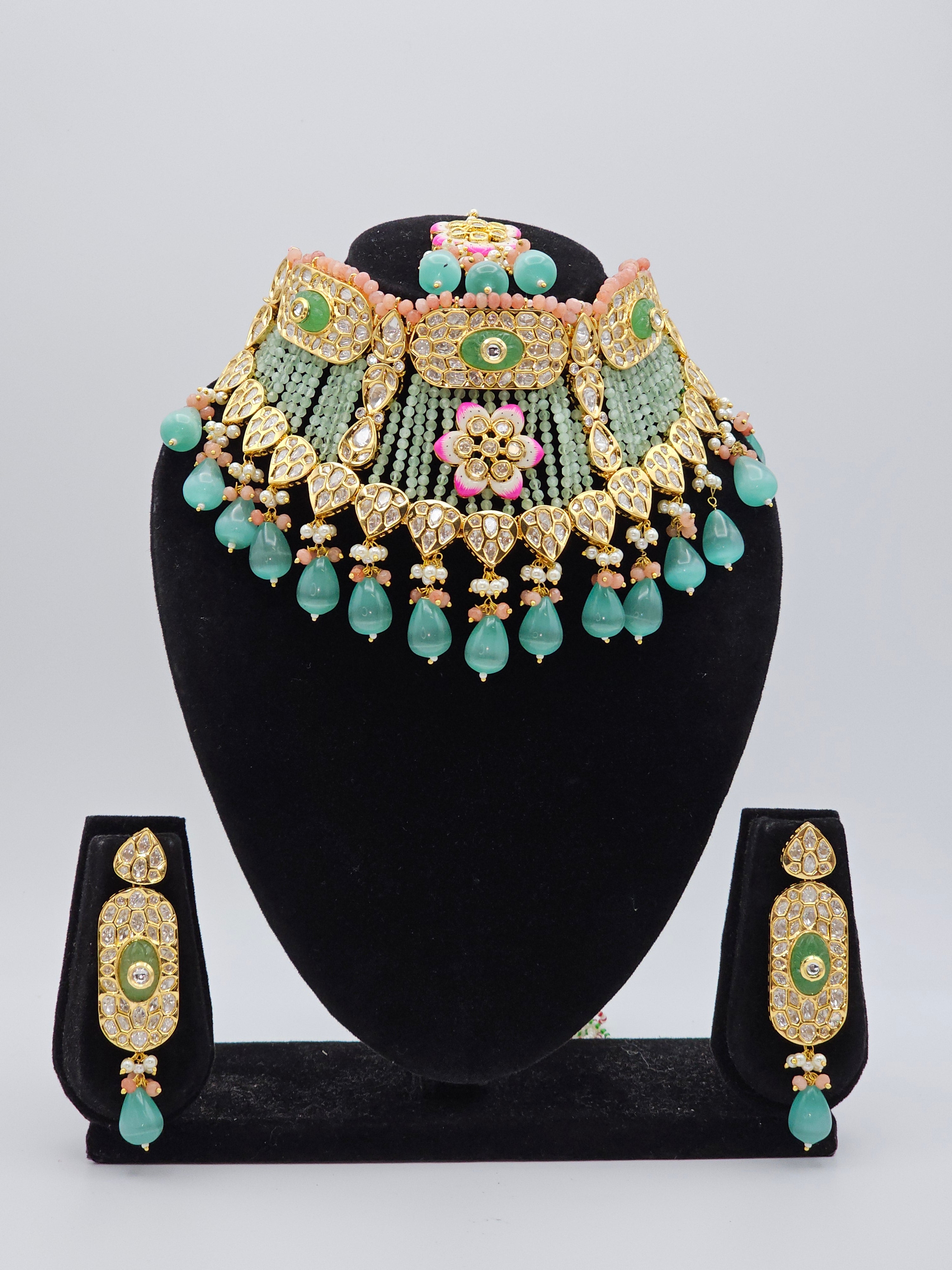 Naaz Paachi Kundan Choker Necklace Set - Green