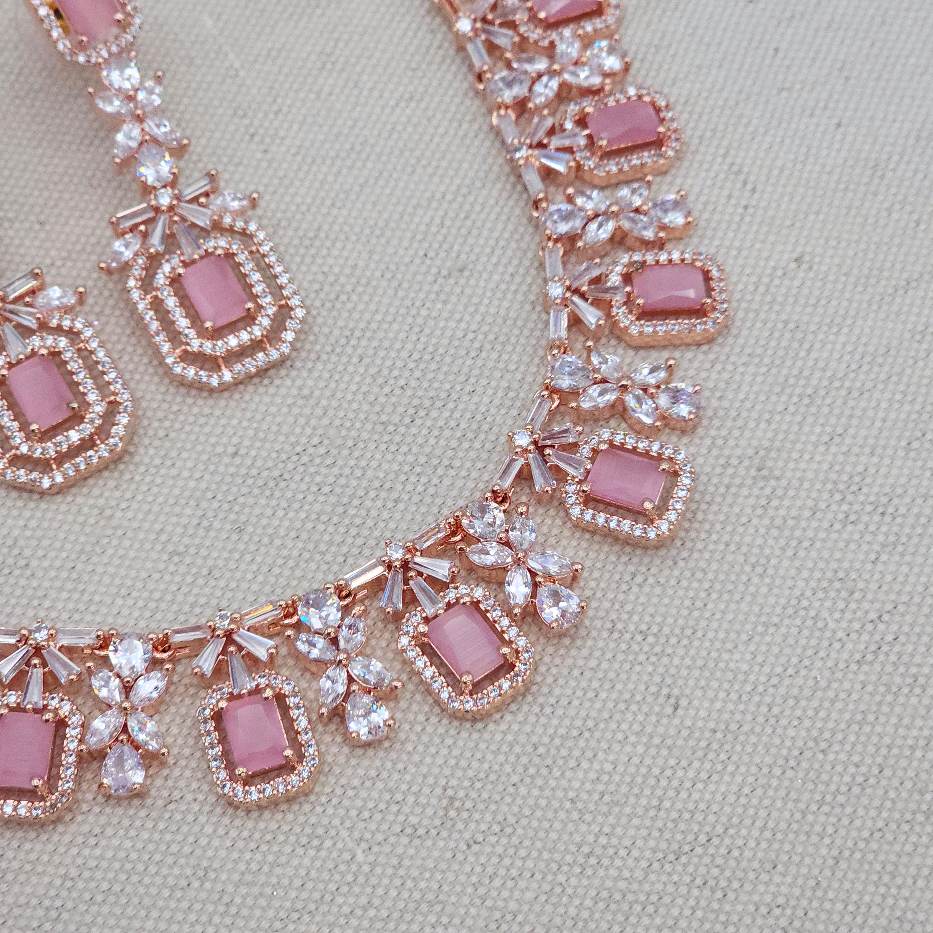 Rose Gold Pink AD Necklace set