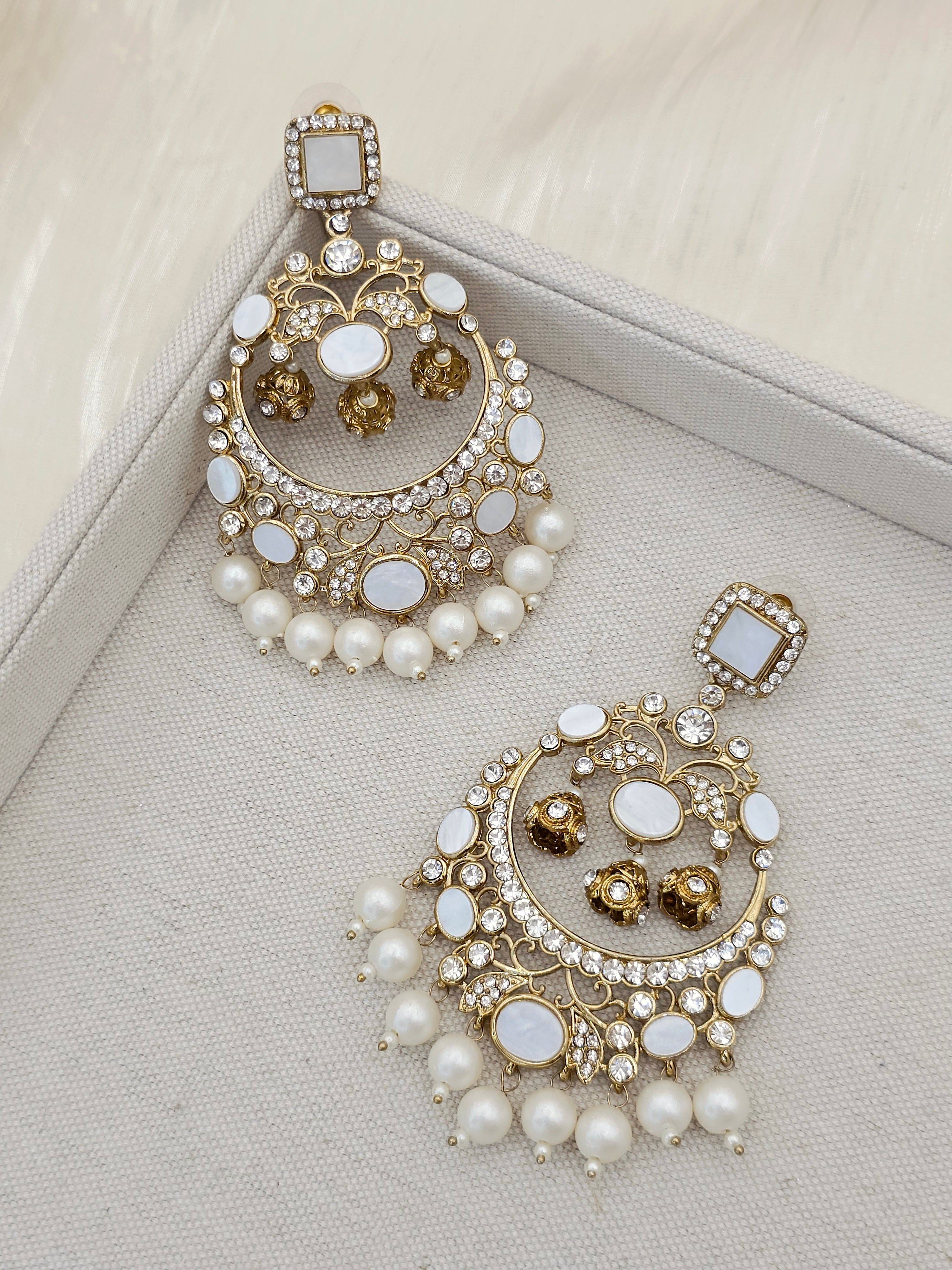 Zarnab Golden Pearl Chandbali Earrings