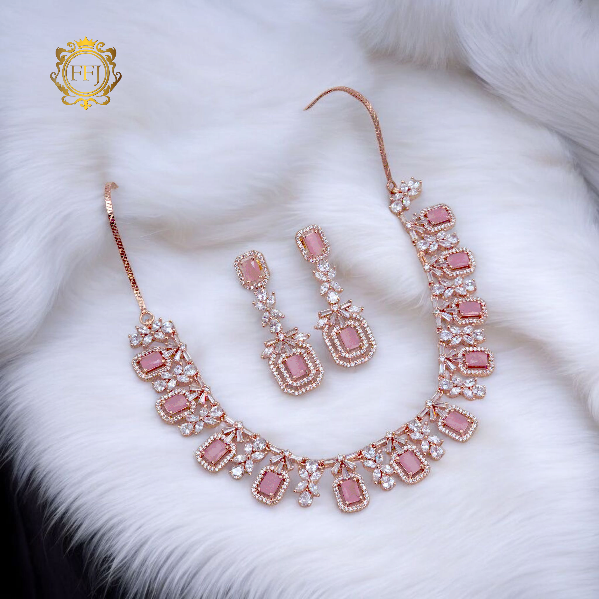 Rose Gold Pink AD Necklace set