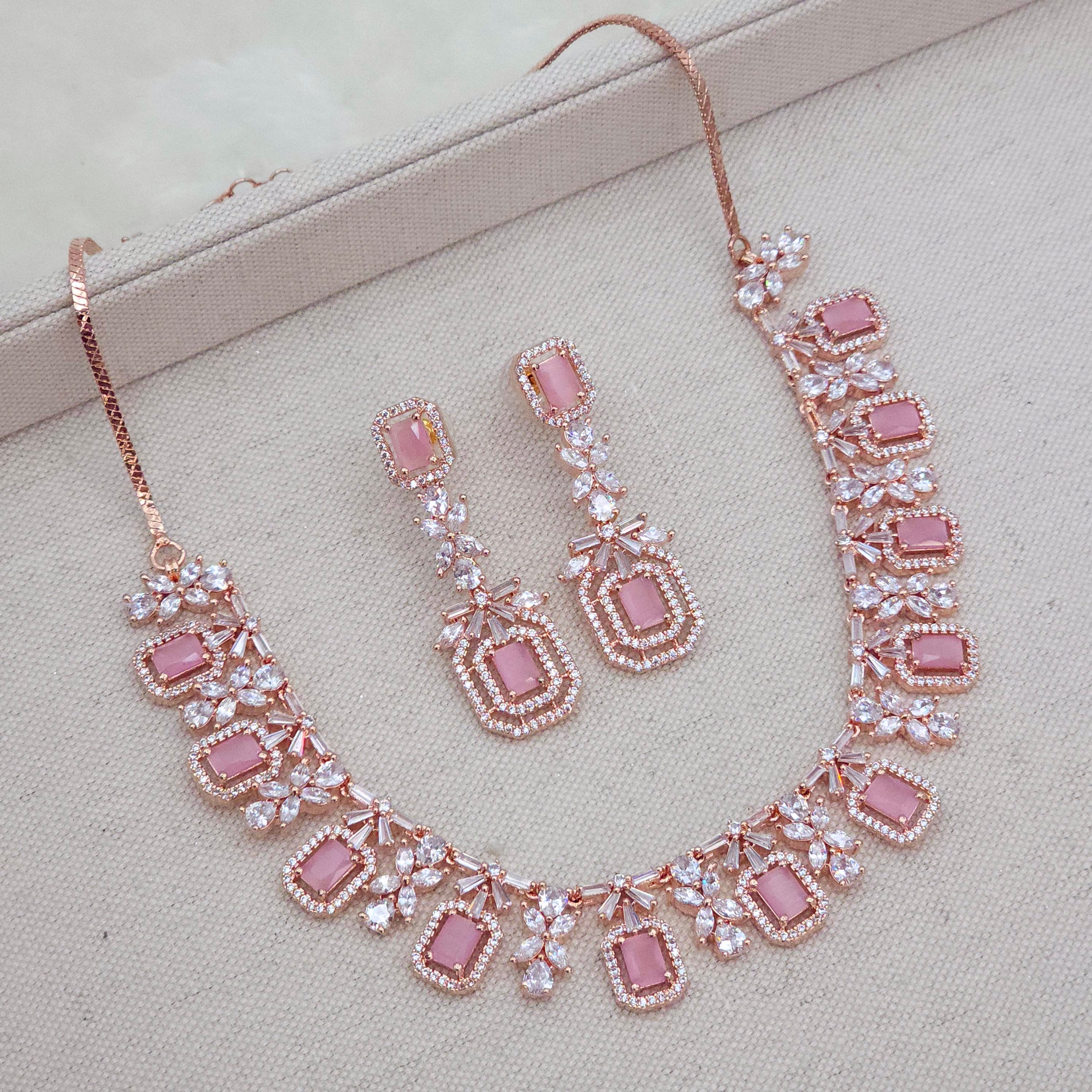 Rose Gold Pink AD Necklace set
