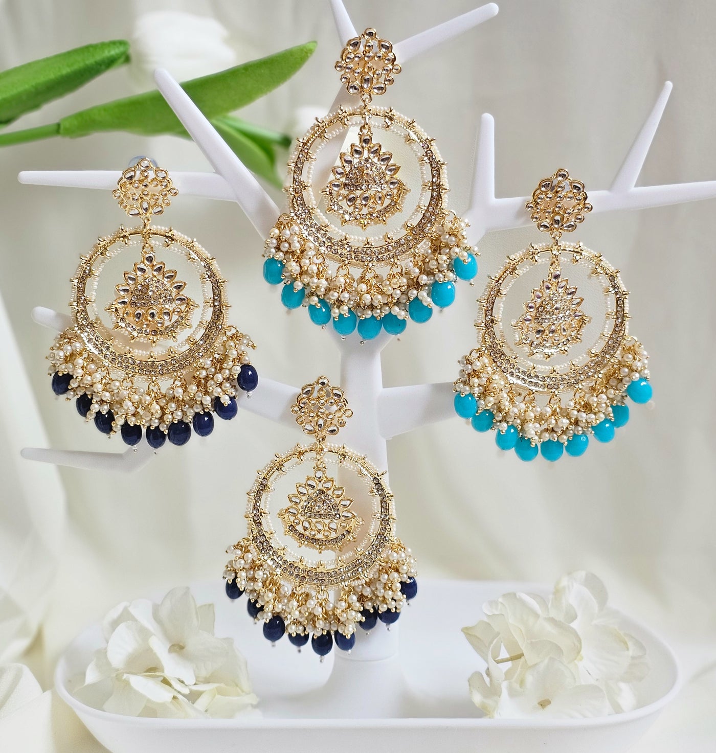 Golden Alloy Kundan and Beads Work Earrings - ACCEA1031 from saree.com