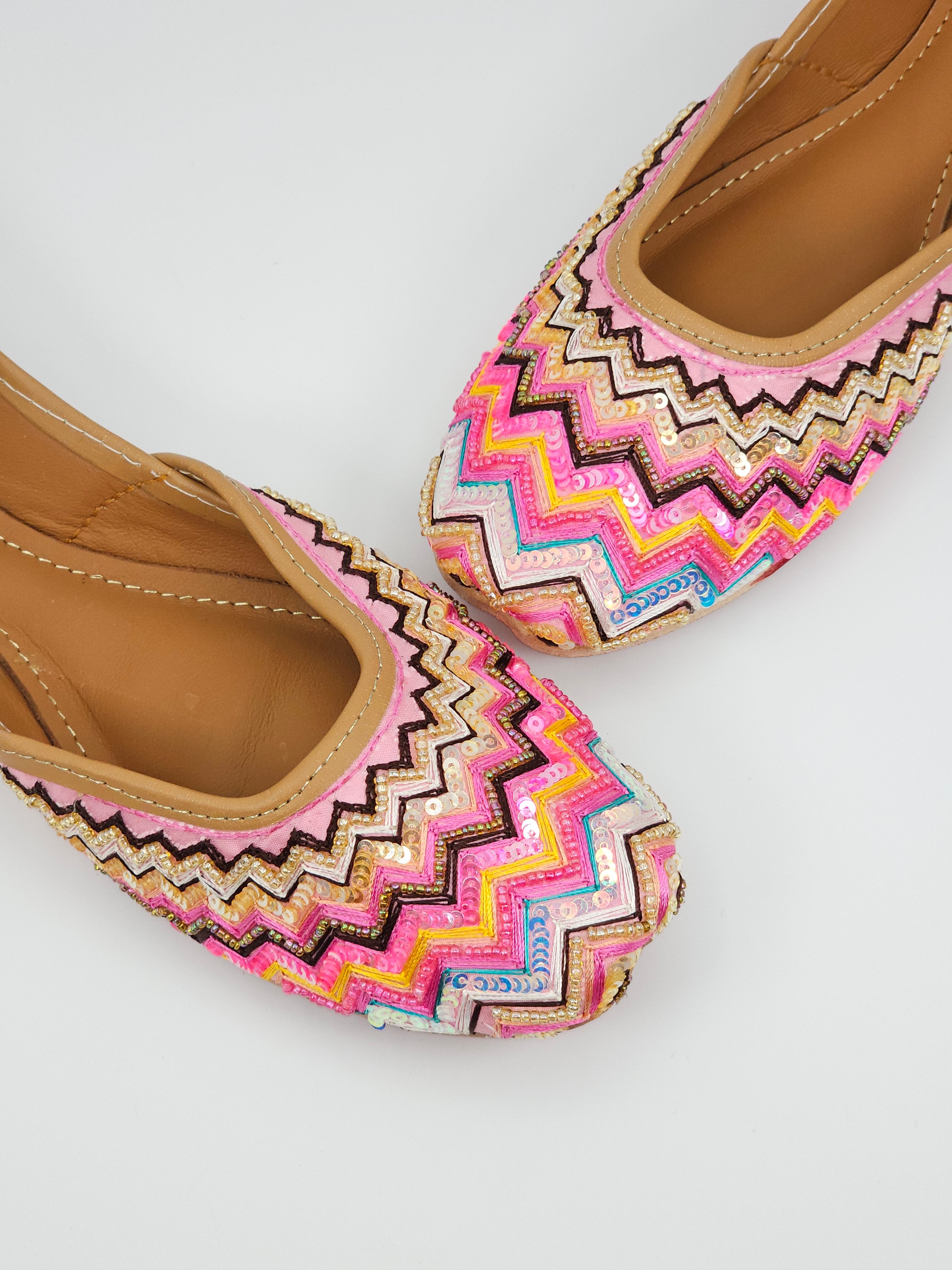 Sitara - Pink Multicolour Handcrafted Jutti.