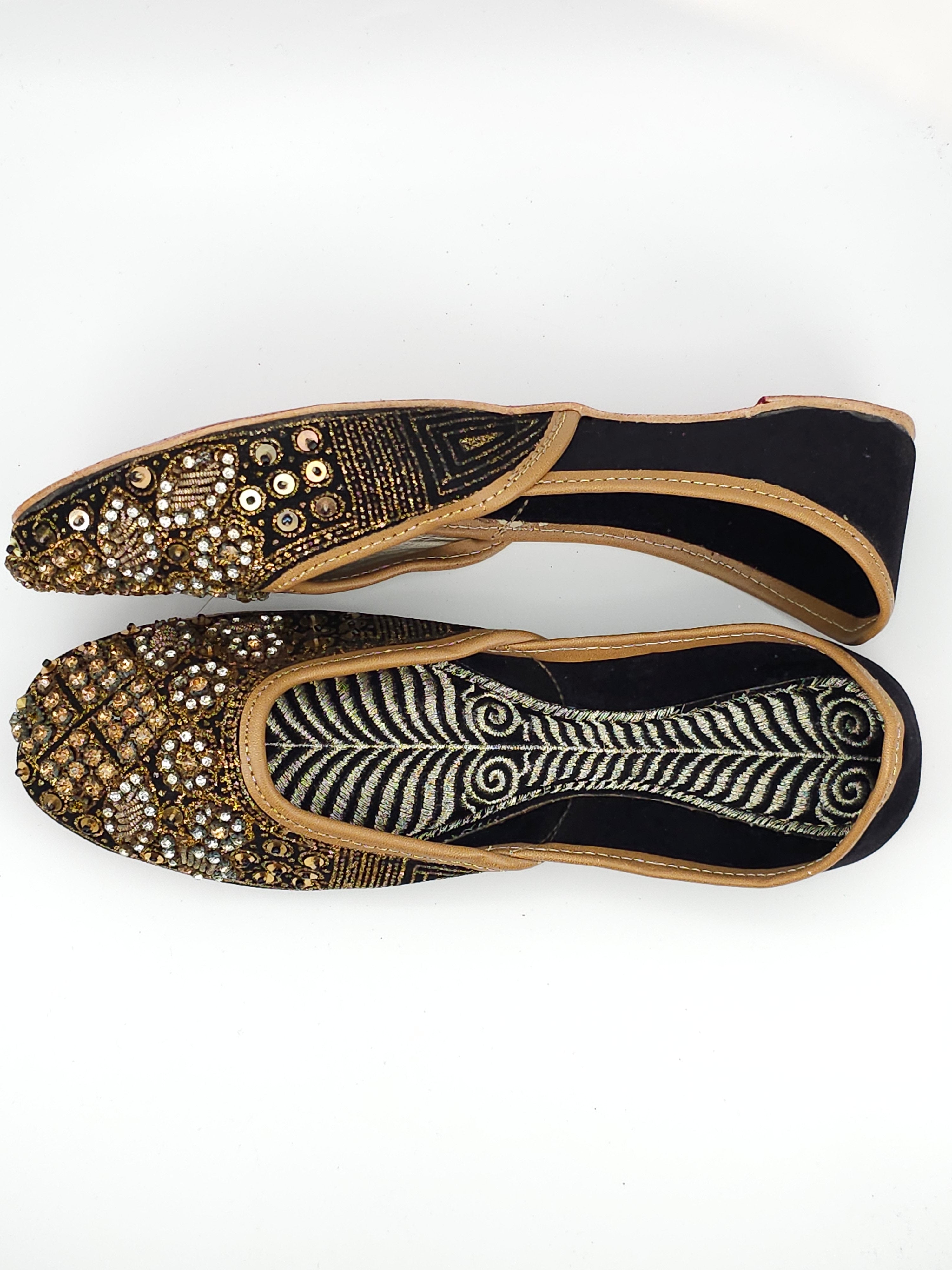 Zahra Black Gold Embroidered Bridal Juttis.