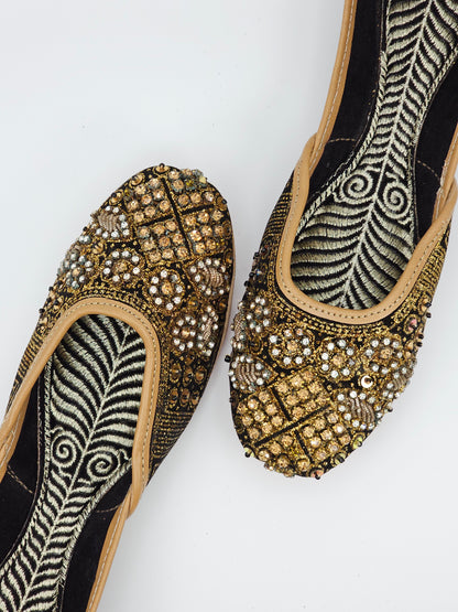 Zahra Black Gold Embroidered Bridal Juttis.