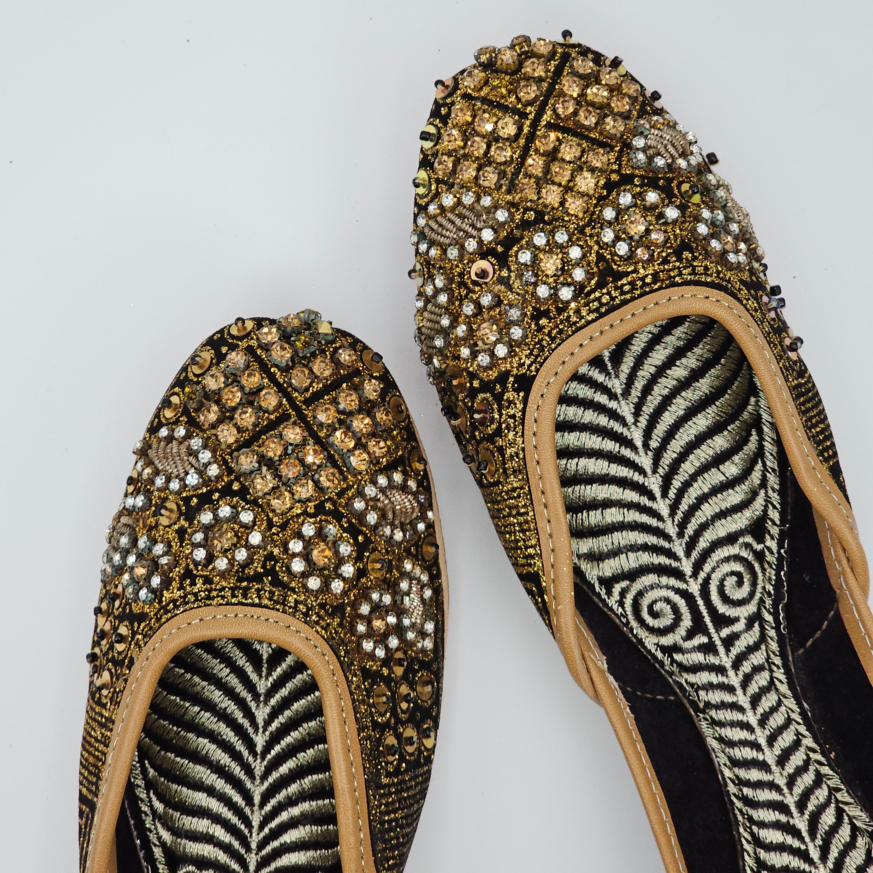 Zahra Black Gold Embroidered Bridal Juttis.