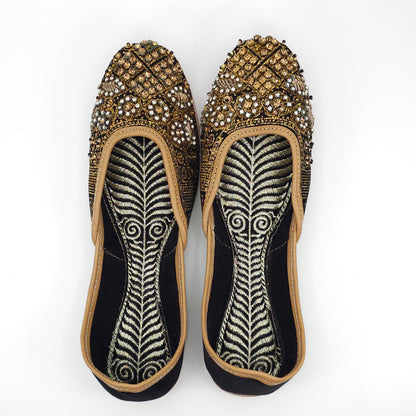 Zahra Black Gold Embroidered Bridal Juttis.