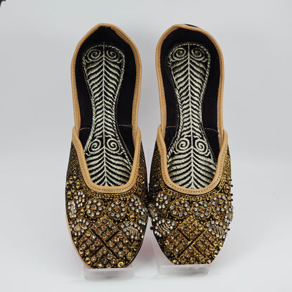 Zahra Black Gold Embroidered Bridal Juttis.