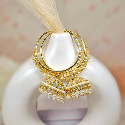 Jia - Stunning White Kundan Gold Plated Hoop Jhumka Earrings