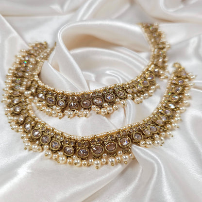 Divya - Antique Gold Polki Statement Anklets | Jhanjara