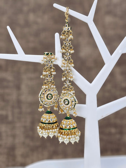 Ishani - Kundan Jhumka Earrings with Attached Earchains – Jhumki | Fancy Fab Jewels UK