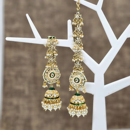 Ishani - Kundan Jhumka Earrings with Attached Earchains – Jhumki | Fancy Fab Jewels UK