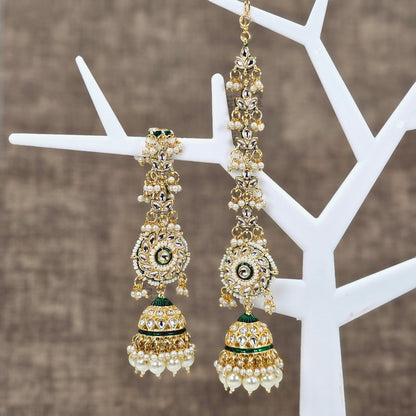 Ishani - Kundan Jhumka Earrings with Attached Earchains – Jhumki | Fancy Fab Jewels UK