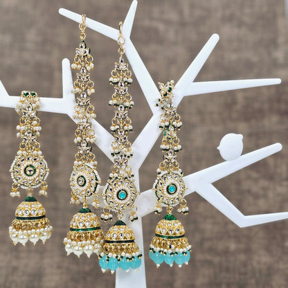 Ishani - Kundan Jhumka Earrings with Attached Earchains – Jhumki | Fancy Fab Jewels UK
