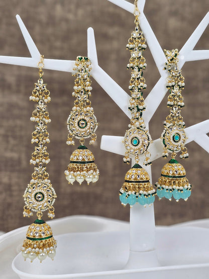 Ishani - Kundan Jhumka Earrings with Attached Earchains – Jhumki | Fancy Fab Jewels UK