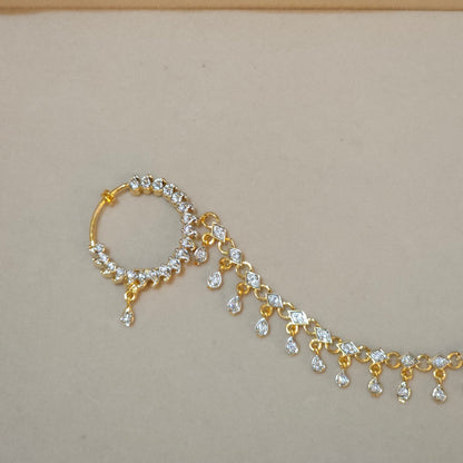 2cm American diamond nose ring with chain - gold - Fancy Fab Jewels