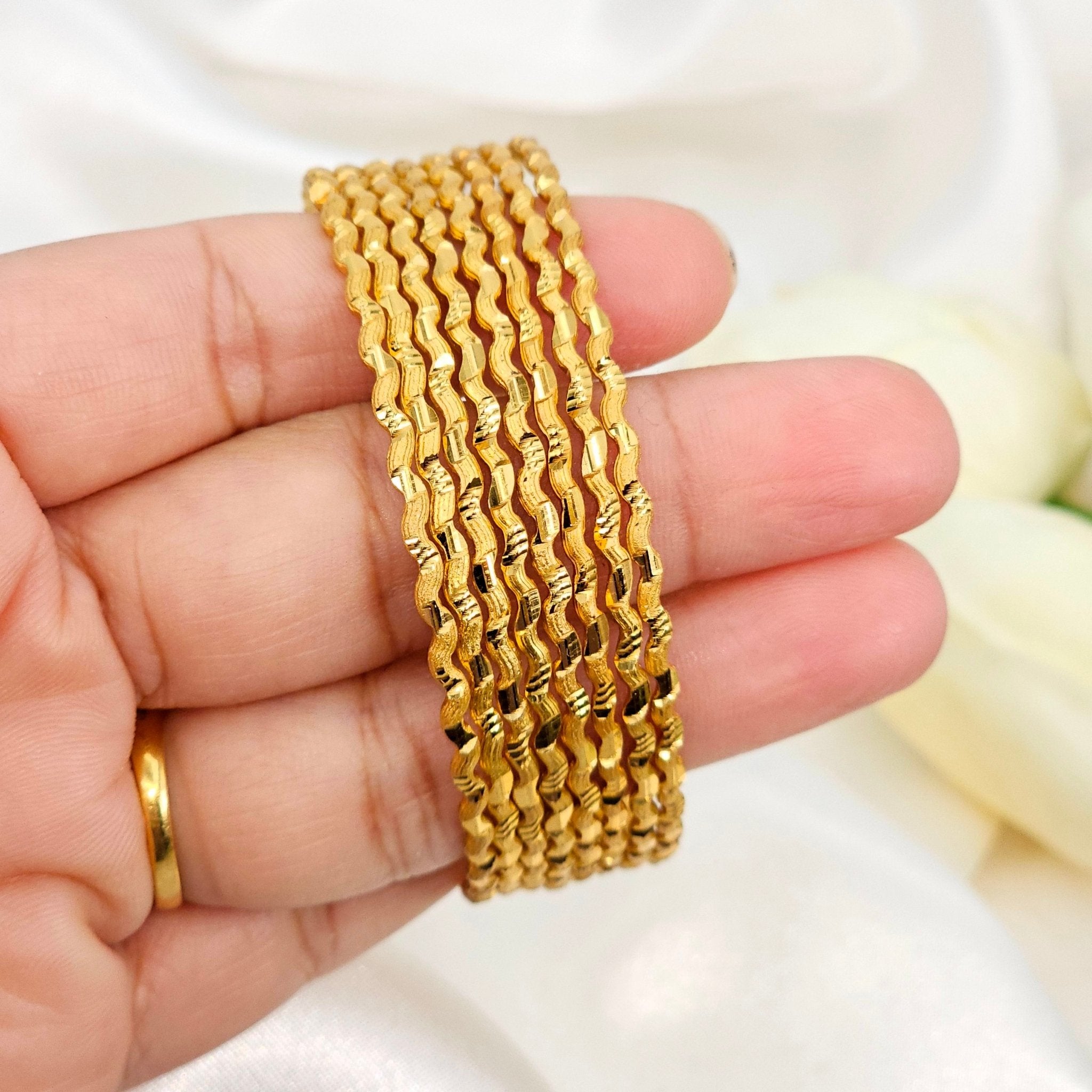 8 Pcs Slim Gold Plated Indian Bangles - Fancy Fab Jewels