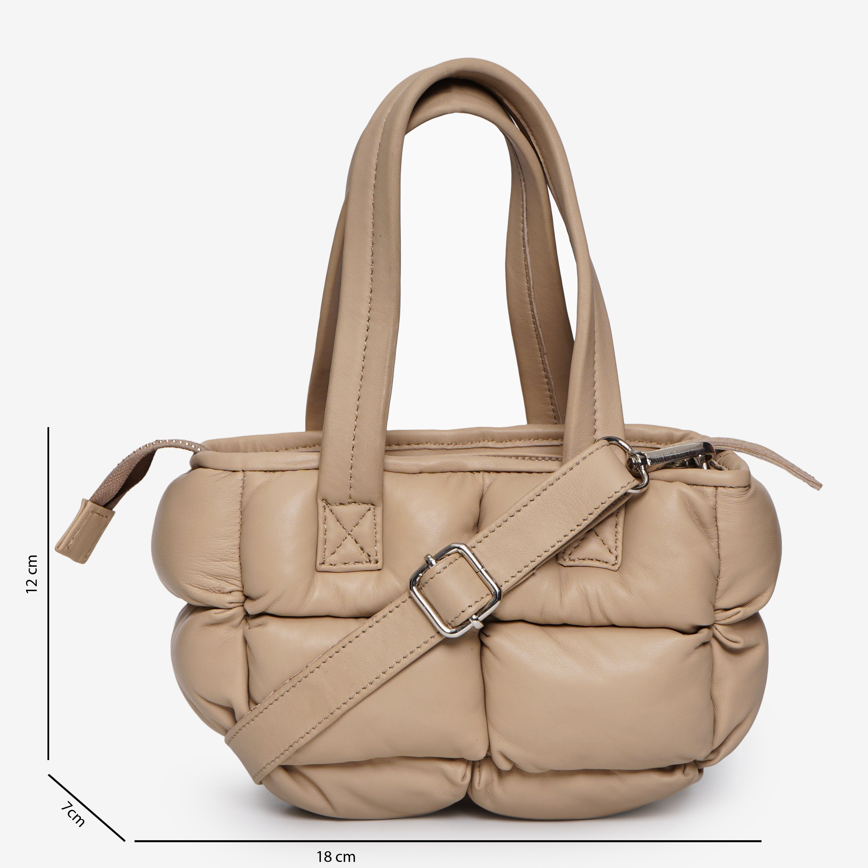 Women's Mini Beige Genuine Leather Tote / Cross Body Bag.