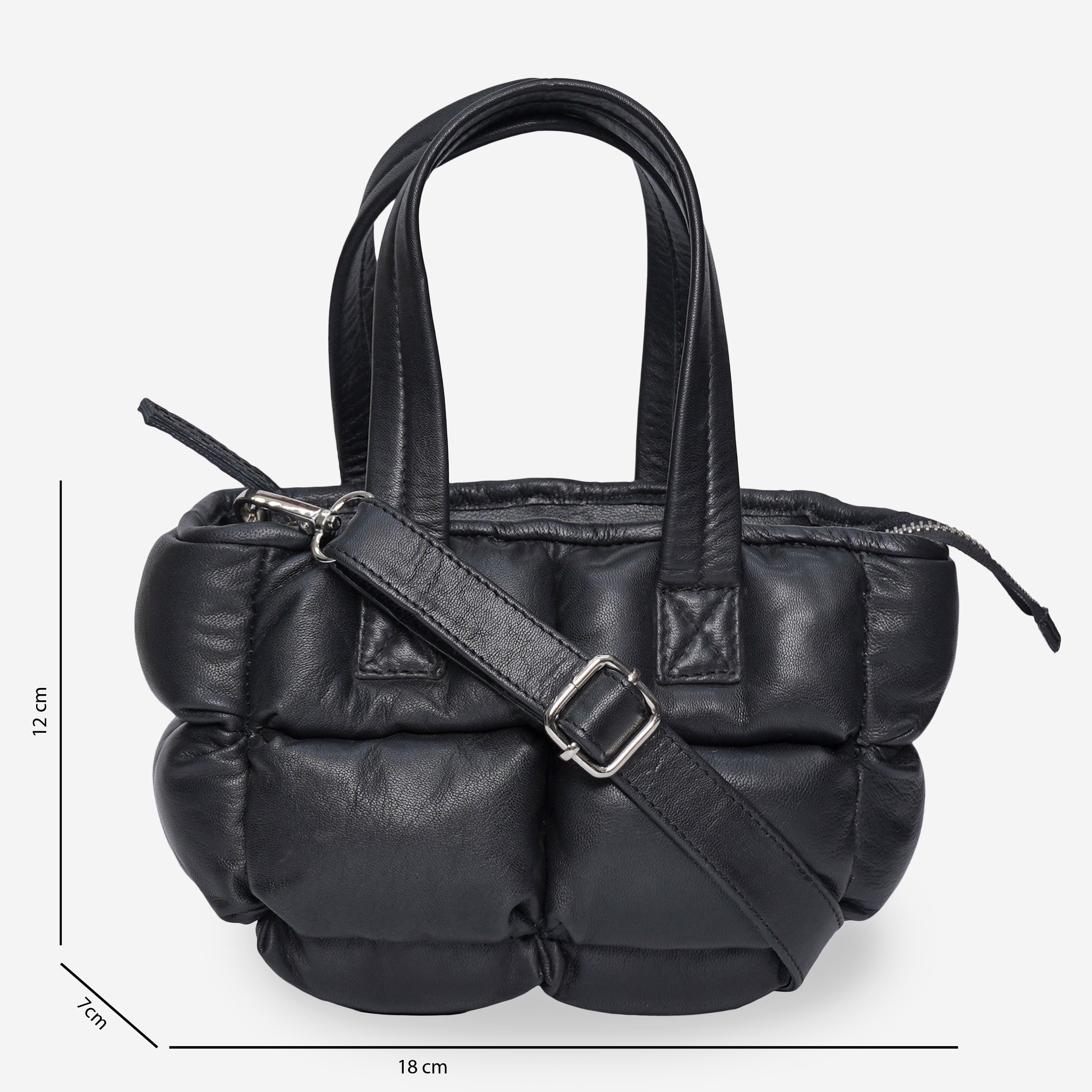 Women's Black Genuine Leather Mini Tote Cross body Bag.