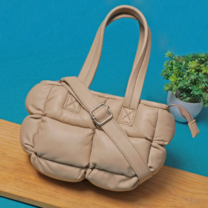 Women's Mini Beige Genuine Leather Tote / Cross Body Bag.