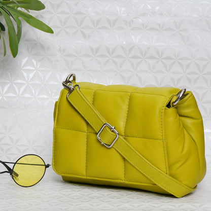 Women's Lime Green Real Leather Cross body Bag.