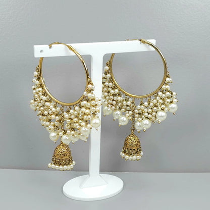 Antique Gold Pearl Jhumki Earrings – Add Drama to Your Outfit.