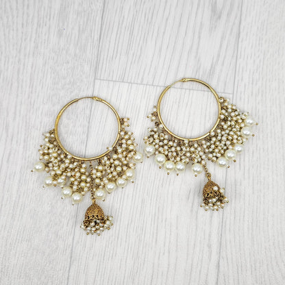 Antique Gold Pearl Jhumki Earrings – Add Drama to Your Outfit.