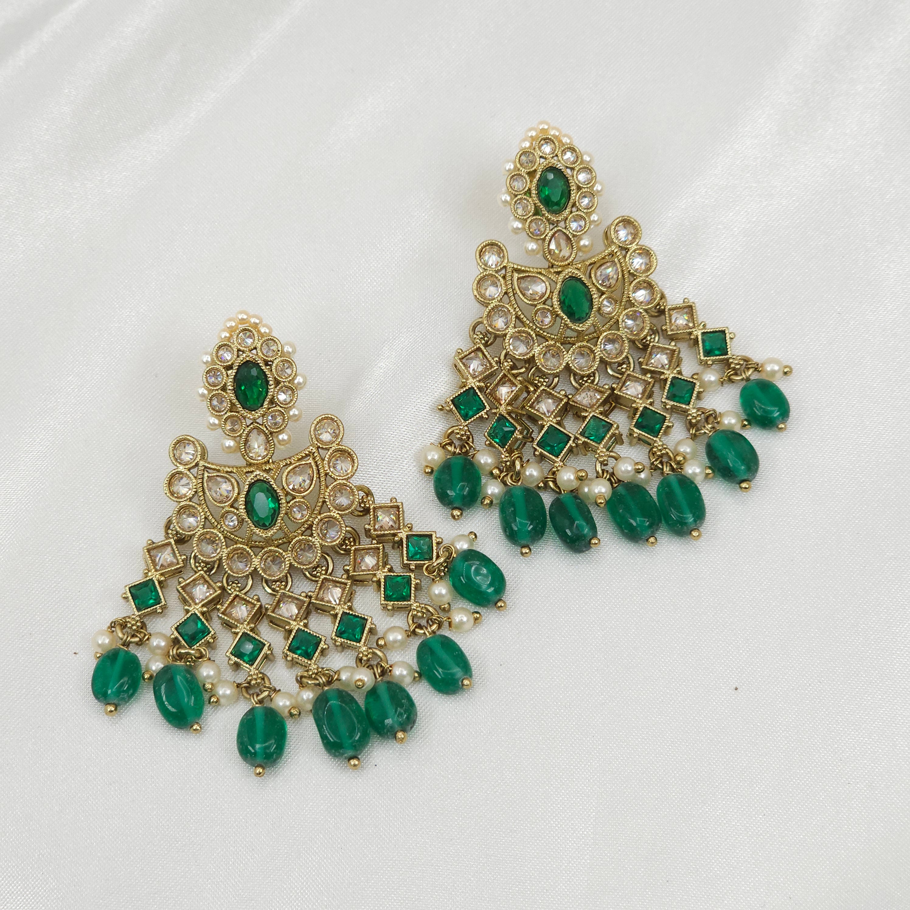 Emerald Green Polki Diamond Earrings