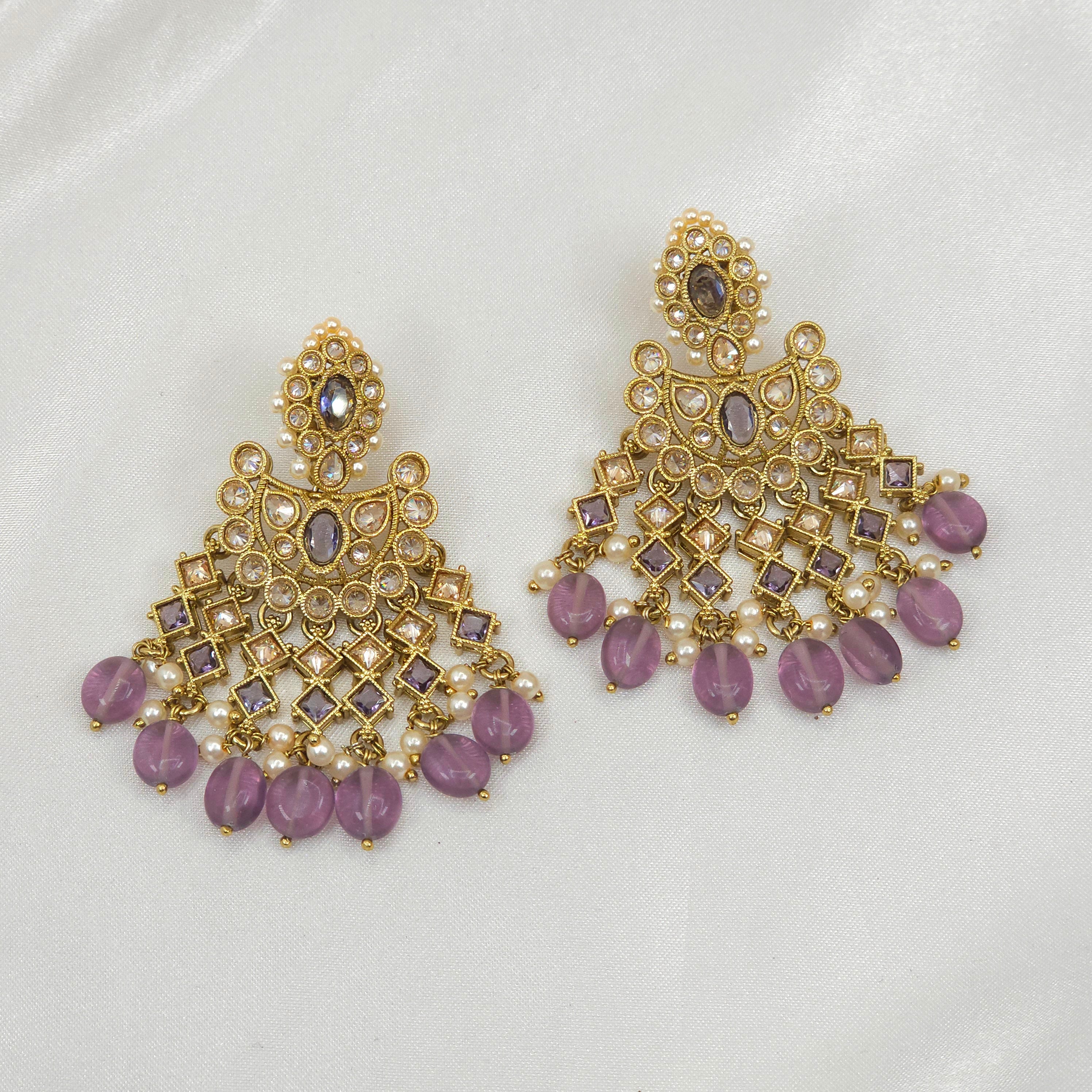 Purple Polki Diamond Earrings